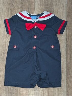 NWT Goodlad Navy Sailor Romper with Red Trim Size 9months